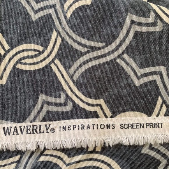 7+ Yds P Kaufmann Waverly Gray Ivory Fretwork Geometric Lattice Trellis Fabric - Picture 4 of 5